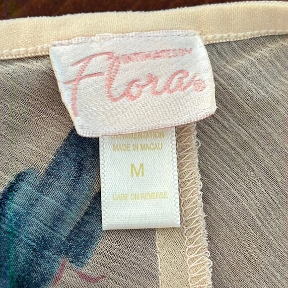 Flora by Flora Nikrooz Size M Floral Print Crinkle Chiffon Long Nightgown - Picture 8 of 10